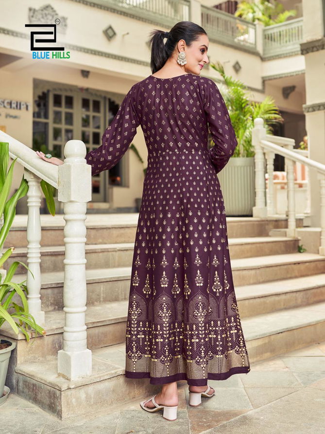 Inaya By Blue Hills Rayon Embroidery Anarkali Kurtis Wholesale Shop In Surat